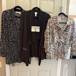 3) Chico’s size 3 jackets brown & leopard